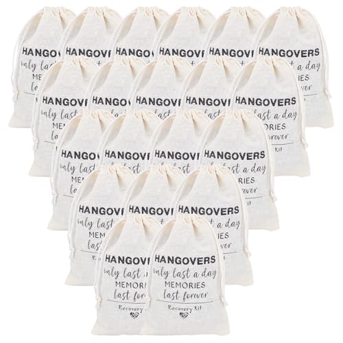 NICENEEDED 20 Stück Junggesellinnenabschiedstüten 4 x 6(1) cm Baumwoll Musselin Partytasche Mit Kordelzug Survival Kits Für Hochzeit Braut Junggesellinnenabschied (Alphabet) von NICENEEDED