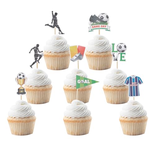NICENEEDED 24 Stück Fußball-Cupcake-Topper, Fußball-Spieler-Cupcake-Picks, Zahnstocher Für Tortenaufsätze Mit Fußballmotiv von NICENEEDED