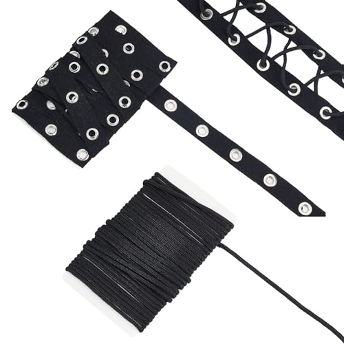 NICENEEDED 4 Yards Schwarzes Tüllen-Ösen-Köperband-Besatzset, 10 Yard Runde Geflochtene Polyesterbänder, Breites Ösenband Aus Baumwollstoff NICENEEDED 4 Yards Schwarzes Tüllen-Ösen-Köperband-Besatzset, 10 Yard Runde Geflochtene Polyesterbänder, Breites Ösenband Aus Baumwollstoff von NICENEEDED
