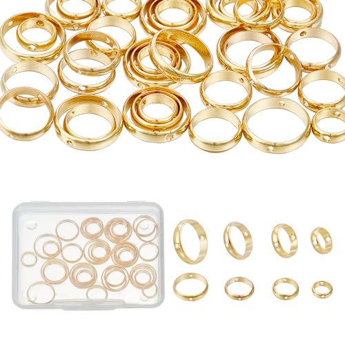 NICENEEDED 40 Stück Runde Perlenrahmen, Kreisförmige Rahmenverbinder Aus 18K-Gold, Lose Messingperlen, 2-Loch-Rahmen, Abstandsperlen Für Die Herstellung von Armbändern Und Halsketten NICENEEDED 40 Stück Runde Perlenrahmen, Kreisförmige Rahmenverbinder Aus 18K-Gold, Lose Messingperlen, 2-Loch-Rahmen, Abstandsperlen Für Die Herstellung von Armbändern Und Halsketten von NICENEEDED