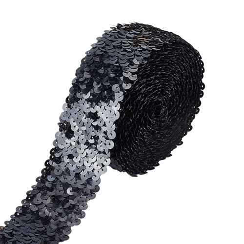 NICENEEDED 5 Yard Schwarze Elastische Paillettenbandbesätze, Aufnäher Mit Paillettenbesatz, Glitzernde Stretch-Pailletten-Stoffbesätze Zum Basteln Und Nähen von NICENEEDED