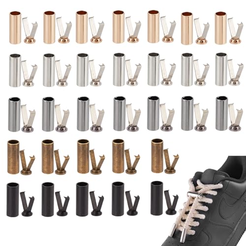 NICENEEDED 50 Set 5 Farben Schuhringe, Schnürsenkelköpfe und Schnüre, zylindrisches Ende, Metall, Ersatz für Hoodie, Sneaker, DIY-Reparatur von NICENEEDED