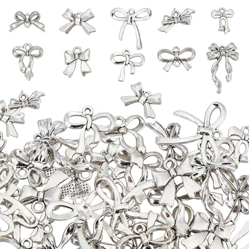 NICENEEDED 50 Stück Silberne Schleifenanhänger Zur Schmuckherstellung. 10 Stil Legierung Bowknot Anhänger Metall Fliege Charms Schleife Baumeln Anhänger Ohrringe Armband Halskette DIY NICENEEDED 50 Stück Silberne Schleifenanhänger Zur Schmuckherstellung. 10 Stil Legierung Bowknot Anhänger Metall Fliege Charms Schleife Baumeln Anhänger Ohrringe Armband Halskette DIY von NICENEEDED