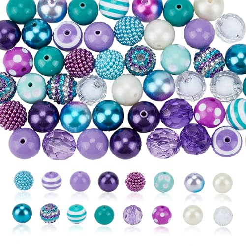 NICENEEDED 50-Teiliges Regenbogen-Kaugummiperlen-Set, 20 mm Bunte Große Runde Abstandsperle, Strasssteine, Klobige Acrylperlen, Verschiedene Perlen von NICENEEDED