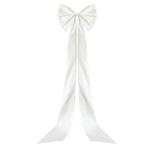 NICENEEDED 55.12" Lange Große Abnehmbare Satinschleife Abnehmbarer Schleifen Schleppe Taillengürtel In Weiß Mit Schleife Elegante Schleifenschleppe Mit Nadel Für Das Formelle Brautkleid von NICENEEDED