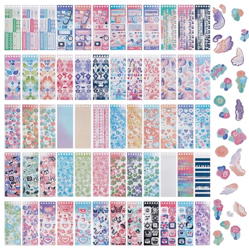 NICENEEDED 60 Blatt Süße Koreanische Aufkleber, Bunter Kpop-Deko-Aufkleber, Dekorative Aufkleber Mit Schmetterlings-, Herz- Und Kreuzband Für Scrapbook NICENEEDED 60 Blatt Süße Koreanische Aufkleber, Bunter Kpop-Deko-Aufkleber, Dekorative Aufkleber Mit Schmetterlings-, Herz- Und Kreuzband Für Scrapbook von NICENEEDED