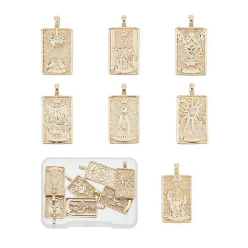 NICENEEDED 7 Stück Tarotkarten-Anhänger, 14K Vergoldete Messing-Sonne-Mond-Charms, Rechteckige Magische Ouijas-Charm-Glücks-Amulett-Anhänger NICENEEDED 7 Stück Tarotkarten-Anhänger, 14K Vergoldete Messing-Sonne-Mond-Charms, Rechteckige Magische Ouijas-Charm-Glücks-Amulett-Anhänger von NICENEEDED