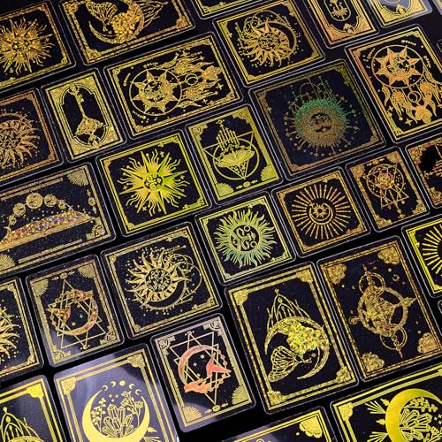 NICENEEDED 90 Stück Goldene Holografische Astrologie Aufkleber. Transparentes Laser Aufkleber Set Glänzende Mond Aufkleber Für Scrapbooking von NICENEEDED