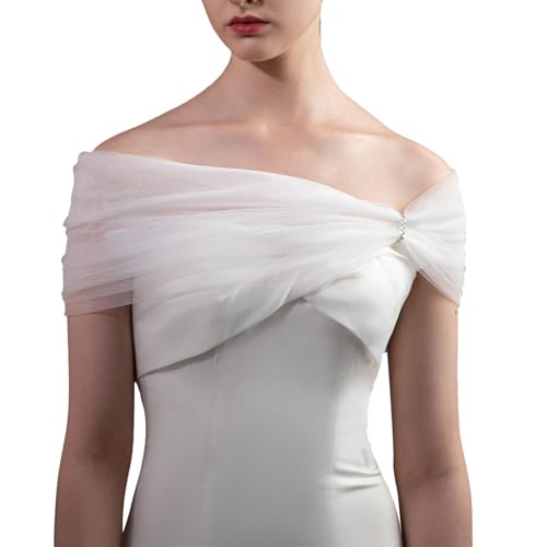 NICENEEDED Abnehmbarer Brautschal Aus Tüll Weiße Hochzeitsträger Puffkleid Schal Ärmelschals Abnehmbares Schulter Cover Up Accessoire Für Hochzeitskostüme von NICENEEDED