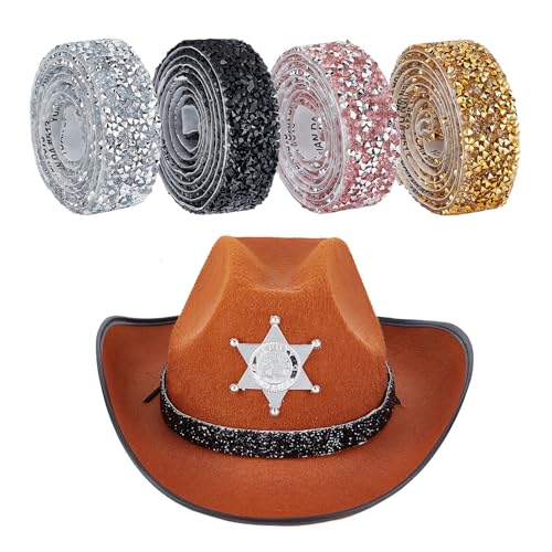 NICENEEDED Hutband Mit Glitzernden Strasssteinen 4 Stück Cowboyhutband Hutgürtel Bling Westernhut Accessoires Austauschbar NICENEEDED Hutband Mit Glitzernden Strasssteinen 4 Stück Cowboyhutband Hutgürtel Bling Westernhut Accessoires Austauschbar von NICENEEDED