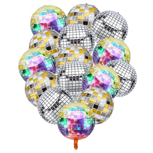 NICENEEDED Runde bunte Disco-Ballons, groß, 55,9 cm, 4D-Thema, Disco-Ballon, glänzende Ball-Dekorationen für Party, 15 Stück von NICENEEDED