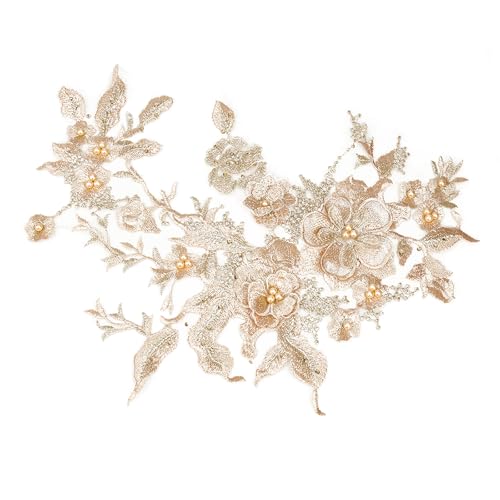 NICENEEDED Spitzenapplikation Mit Blumenmuster Aus Stoff Goldfarbene Aufnäher Mit Blumenapplikationen Perlenstickerei Kleidungsverzierungen NICENEEDED Spitzenapplikation Mit Blumenmuster Aus Stoff Goldfarbene Aufnäher Mit Blumenapplikationen Perlenstickerei Kleidungsverzierungen von NICENEEDED
