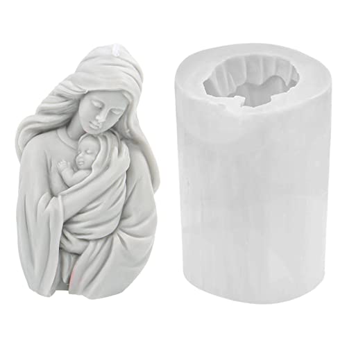 NICERAM Silikonform, 3D-Harzgussform, Heilige Mutter Maria mit dem Jesuskind, Skulpturform, Silikonformen für Kerzen, Seifen, DIY von NICERAM