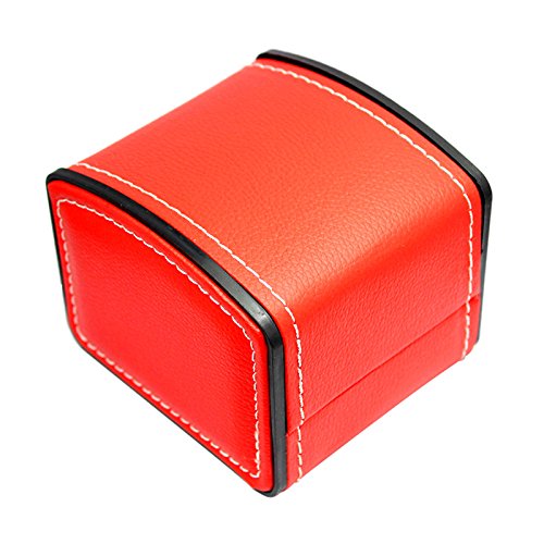 NICERIO Uhrenbox, PU Leder Armband Box Geschenkbox Schmuckschatulle mit Kissen, Ideal für Weihnachten Neujahr Geburtstagsgeschenk(Rot) von NICERIO