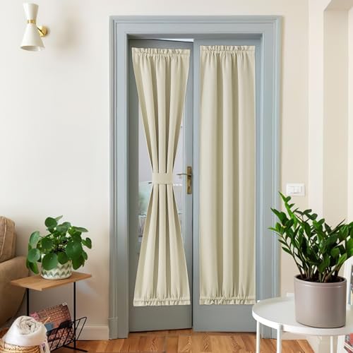 NICETOWN Türvorhänge aus Kunstleinen, wärmeisoliert, verdunkelnd, französische Fenstertür, Vorhang mit Raffhalter für Wohnzimmer/Klassenzimmer (63,5 x 182,9 cm, Beige, 1 Panel) von NICETOWN