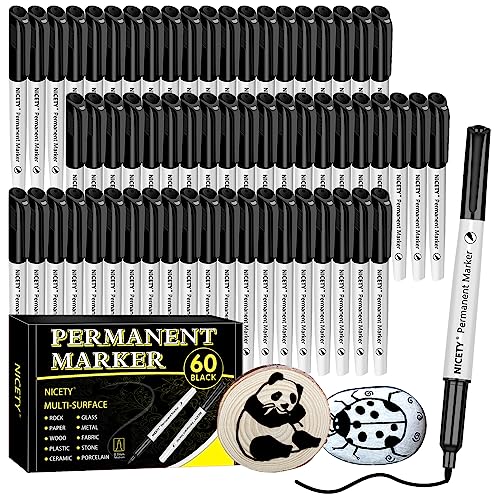 NICETY 60 Permanent Marker Schwarz - Filzstifte mit Feiner Spitze, Wasserfest für Keramik, Metall, Glas, Holz, Stifte zum Zeichnen, Markieren, Malen, Büro & Schulbedarf NICETY 60 Permanent Marker Schwarz - Filzstifte mit Feiner Spitze, Wasserfest für Keramik, Metall, Glas, Holz, Stifte zum Zeichnen, Markieren, Malen, Büro & Schulbedarf von NICETY