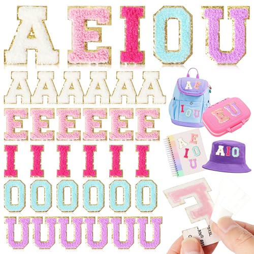 Chenille-Buchstaben-Aufnäher, selbstklebend für Kleidung: NICEVINYL 30 Stück, mehrfarbige Vokal-Buchstaben-Aufnäher zum Aufnähen für Stoff – Fuzzy A-E-I-O-U Varsity-Buchstaben-Aufkleber für Rucksäcke Chenille-Buchstaben-Aufnäher, selbstklebend für Kleidung: NICEVINYL 30 Stück, mehrfarbige Vokal-Buchstaben-Aufnäher zum Aufnähen für Stoff – Fuzzy A-E-I-O-U Varsity-Buchstaben-Aufkleber für Rucksäcke von NICEVINYL