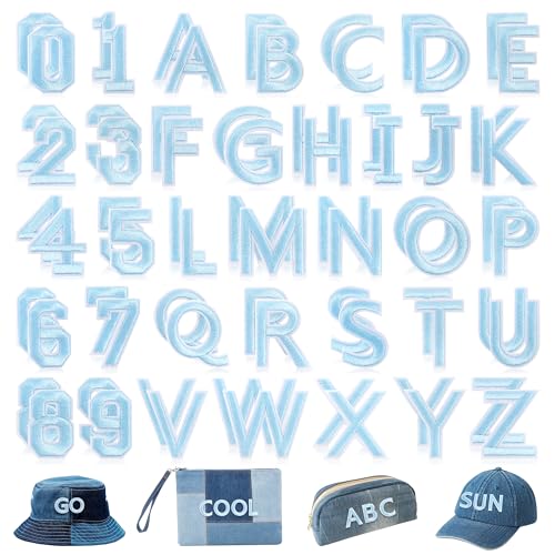 NICEVINYL Aufbügler Buchstaben und Zahlen Patches: 72pcs Blau Alphabet A-Z Buchstaben zum Aufbügeln für Kleidung - Zahlen 0-9 Applikation Patch Nähen auf für Taschen, Rucksäcke, Jacken, Hemden von NICEVINYL