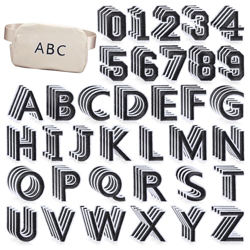 NICEVINYL Aufnäher zum Aufbügeln mit Buchstaben und Zahlen: 144 Stück schwarze Buchstaben A-Z Buchstaben zum Aufbügeln für Kleidung – Zahlen 0–9 Applikation Patch zum Aufnähen für Taschen, Rucksäcke von NICEVINYL