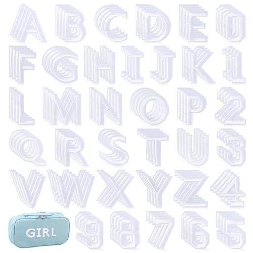 NICEVINYL Aufnäher zum Aufbügeln mit Buchstaben und Zahlen: 144 Stück weiße Buchstaben A-Z Buchstaben zum Aufbügeln für Kleidung – Zahlen 0–9 Applikation Patch zum Aufnähen für Taschen, Rucksäcke von NICEVINYL
