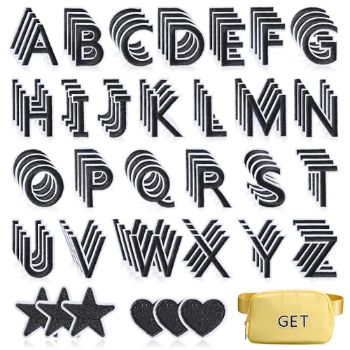 NICEVINYL Bügelbilder für Kleidung: 110 Stück schwarze Alphabet-Buchstaben A-Z bestickte Aufnäher – niedliche Herz-Stern-Applikation zum Aufnähen für Taschen, Rucksäcke, Jacken, Hemden, DIY-Zubehör NICEVINYL Bügelbilder für Kleidung: 110 Stück schwarze Alphabet-Buchstaben A-Z bestickte Aufnäher – niedliche Herz-Stern-Applikation zum Aufnähen für Taschen, Rucksäcke, Jacken, Hemden, DIY-Zubehör von NICEVINYL