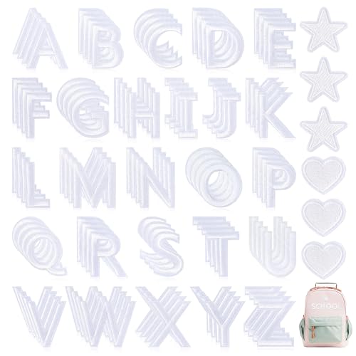 NICEVINYL Bügelbilder für Kleidung: 110 Stück weiße Alphabet A-Z Buchstaben bestickte Aufnäher - niedliche Herz-Stern-Applikation zum Aufnähen für Taschen, Rucksäcke, Jacken, Hemden, DIY-Zubehör NICEVINYL Bügelbilder für Kleidung: 110 Stück weiße Alphabet A-Z Buchstaben bestickte Aufnäher - niedliche Herz-Stern-Applikation zum Aufnähen für Taschen, Rucksäcke, Jacken, Hemden, DIY-Zubehör von NICEVINYL