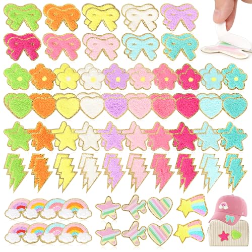 Selbstklebende Chenille-Patches für Mädchentaschen: NICEVINYL 116 Stück, mehrfarbig, Blume, Stern, Herz, niedlich, bestickt, zum Aufkleben – Beleuchtung, Regenbogen-Aufkleber, Applikation für Kleidung Selbstklebende Chenille-Patches für Mädchentaschen: NICEVINYL 116 Stück, mehrfarbig, Blume, Stern, Herz, niedlich, bestickt, zum Aufkleben – Beleuchtung, Regenbogen-Aufkleber, Applikation für Kleidung von NICEVINYL
