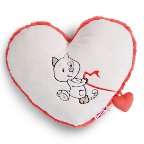 NICI 49416 Kissen Katze Herz 26x22cm weiß-Nachhaltiges Flauschiges Kuschelkissen für Jungen, Mädchen, Babys und Kuscheltierliebhaber – ideal für Zuhause, Kindergarten oder unterwegs von NICI