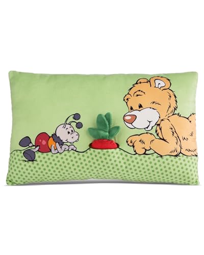 NICI Kuschelkissen Bär Milo mit 2-D Radieschen I Flauschiges Kuscheltierkissen mit Teddybär für Mädchen, Jungen & Babys I Rechteckiges Plüschkisssen I 43 x 25cm – 49449 von NICI