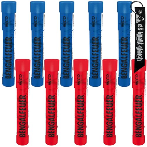 10 Bengalfeuer NICO Europe mit Anhänger (5 Blau, 5 Rot) von NICO Europe