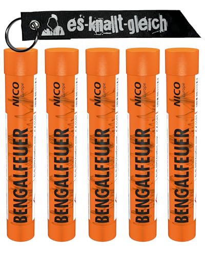 Bengalfeuer je 5 Stück in Rot Blau Gelb Grün Orange Pink Weiß von NICO Europe mit Anhänger (Orange) von NICO Europe