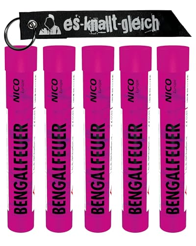 Bengalfeuer je 5 Stück in Rot Blau Gelb Grün Orange Pink Weiß von NICO Europe mit Anhänger (Pink) von NICO Europe