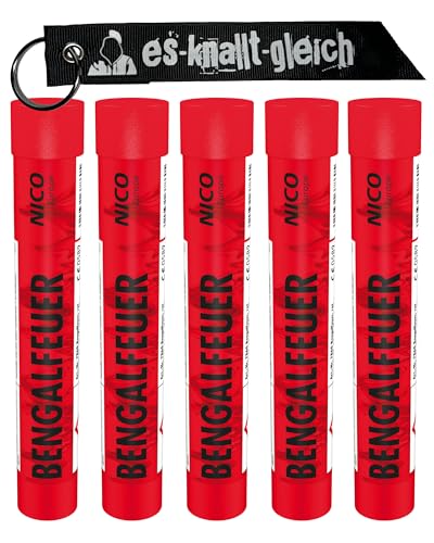 Bengalfeuer je 5 Stück in Rot Blau Gelb Grün Orange Pink Weiß von NICO Europe mit Anhänger (Rot) von NICO Europe