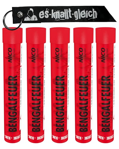 Bengalfeuer je 5 Stück in Rot Blau Gelb Grün Orange Pink Weiß von NICO Europe mit Anhänger (Rot Blink) von NICO Europe