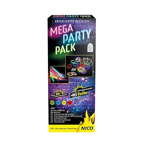Nico Europe® 2er Mega Party Pack Knicklichter Sparpaket - Knicklichter Armbänder, Ohrringe, Bälle und Brillen für Partys, Silvester, Festivals & Co – Leuchtstäbchen in bunten Neon-Farben… von NICO Feuerwerk