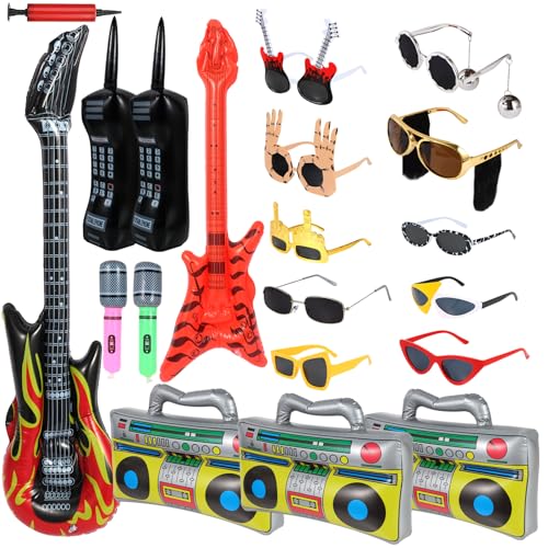 NICOWARM Partyzubehör der 80er 90er Jahre – Foto-Requisiten, Brillen, aufblasbare Boombox und mehr – Hip-Hop-Thema, Retro-Neonzubehör NICOWARM Partyzubehör der 80er 90er Jahre – Foto-Requisiten, Brillen, aufblasbare Boombox und mehr – Hip-Hop-Thema, Retro-Neonzubehör von NICOWARM