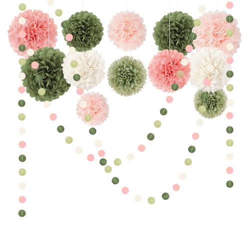 NICROHOME EUR Hochzeitsparty-Dekorationsset, 15-teilig, rosa, salbeigrün, Seidenpapier-Pompons, Punkte, Papiergirlande, Schnur, Hängedeko für Brautparty, Babyparty, Verlobung, Geburtstagsfeier NICROHOME EUR Hochzeitsparty-Dekorationsset, 15-teilig, rosa, salbeigrün, Seidenpapier-Pompons, Punkte, Papiergirlande, Schnur, Hängedeko für Brautparty, Babyparty, Verlobung, Geburtstagsfeier von NICROHOME EUR