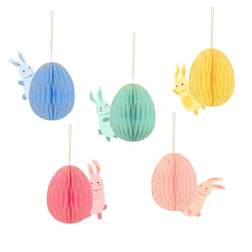NICROHOME EUR Osterparty-Dekorationen, 5er-Pack, bunte süße Hasen und Ostereier, Baum-Hängedekorationen aus Papierwaben für Kinderpartys, Geburtstage, Ostern, Innen- und Außenszenen-Dekoration von NICROHOME EUR