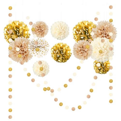 Nicrohome 15PCS Pompoms Dekoration, Seidenpapier Pompons, Gepunktete Papiergirlande, Schnur, hängende Hintergrund für Verlobung, Goldene Hochzeit Deko, Happy New Year Silvester Deko Nicrohome 15PCS Pompoms Dekoration, Seidenpapier Pompons, Gepunktete Papiergirlande, Schnur, hängende Hintergrund für Verlobung, Goldene Hochzeit Deko, Happy New Year Silvester Deko von NICROHOME EUR