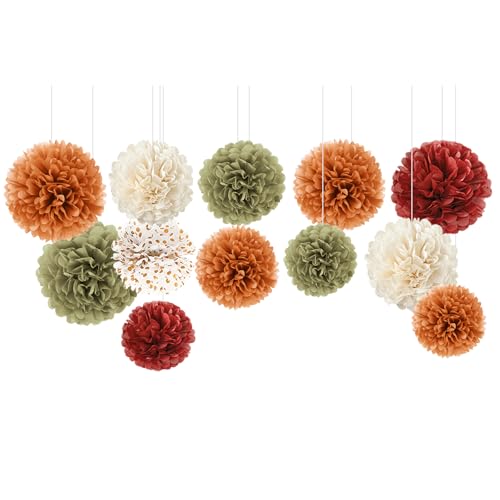 NICROLANDEE 12 Stück Seidenpapier Pompons für Herbst Party Deko, Kürbis-Orange Herbst Hochzeit Party Papier Blume Dekoration, Thanksgiving Dekoration für Zuhause, Geburtstag von NICROLANDEE