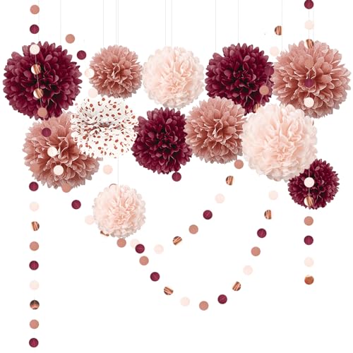 NICROLANDEE 15 Stück Weinrot, Rosa, Roségold, Seidenbommeln und Kreispunkte, Girlande, Party-Dekoration für Valentinstag, Brautparty, Geburtstagsfeier, Hochzeit, Bachelorette, Verlobung, Jubiläum NICROLANDEE 15 Stück Weinrot, Rosa, Roségold, Seidenbommeln und Kreispunkte, Girlande, Party-Dekoration für Valentinstag, Brautparty, Geburtstagsfeier, Hochzeit, Bachelorette, Verlobung, Jubiläum von NICROLANDEE