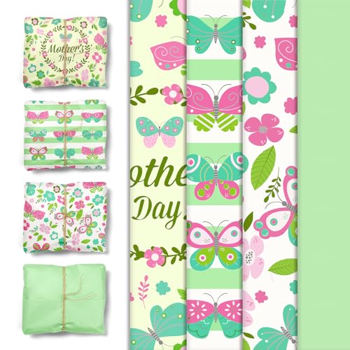 NICROLANDEE 24 Blatt Seidenpapier Geschenkpapier zum Muttertag, Grün DIY Seidenpapier zum Verpacken von Geschenken, Geschenkpapier mit Schmetterlingsblumen für Geburtstag von Müttern NICROLANDEE 24 Blatt Seidenpapier Geschenkpapier zum Muttertag, Grün DIY Seidenpapier zum Verpacken von Geschenken, Geschenkpapier mit Schmetterlingsblumen für Geburtstag von Müttern von NICROLANDEE