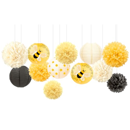 NICROLANDEE Bienen Party Dekorationen, 12 Stück Gelbe Bienen Papierlaternen Seidenpapier Pompons Dekor für Bienentagsparty, Blumen Bienen Babyparty Geburtstagsdekorationen NICROLANDEE Bienen Party Dekorationen, 12 Stück Gelbe Bienen Papierlaternen Seidenpapier Pompons Dekor für Bienentagsparty, Blumen Bienen Babyparty Geburtstagsdekorationen von NICROLANDEE