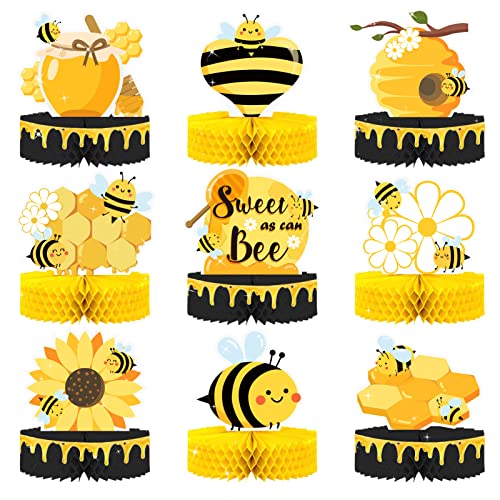 NICROLANDEE Bienen Party Dekorationen – 9 Stück 3D Bienen Geburtstags Waben Mittelstücke, Tischdekorationen für Kinder, Bienentag, Motto-Party, Mama zu Biene, Dusche, Babyparty, erster Geburtstag von NICROLANDEE