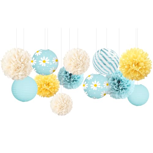 NICROLANDEE Gänseblümchen-Geburtstagsparty-Dekorationen, 12 Stück, pastellgelb, blau, Gänseblümchen, Papierlaternen, Seiden-Pompons, Dekoration für Muttertag, Gänseblümchen-Themenparty, Garten, NICROLANDEE Gänseblümchen-Geburtstagsparty-Dekorationen, 12 Stück, pastellgelb, blau, Gänseblümchen, Papierlaternen, Seiden-Pompons, Dekoration für Muttertag, Gänseblümchen-Themenparty, Garten, von NICROLANDEE