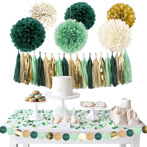 NICROLANDEE Hochzeit Party Dekorationen, 28 Stück Grün Seidenpapier Pompons Quaste Konfetti Punkte Girlande String für rustikale Brautdusche, Geburtstag, Baby Dusche Dekoration NICROLANDEE Hochzeit Party Dekorationen, 28 Stück Grün Seidenpapier Pompons Quaste Konfetti Punkte Girlande String für rustikale Brautdusche, Geburtstag, Baby Dusche Dekoration von NICROLANDEE