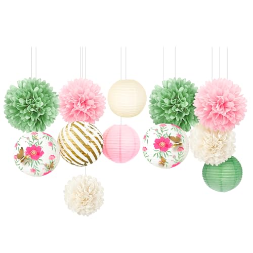 NICROLANDEE Hochzeits-Party-Dekorationen, 12 Stück, grün-rosa Blüten, Papierlaternen, Seidenpapier-Pompons für Feen, Geburtstag, Party, Dekoration, Folie, Gold, Schmetterling, Baby-Brautparty, NICROLANDEE Hochzeits-Party-Dekorationen, 12 Stück, grün-rosa Blüten, Papierlaternen, Seidenpapier-Pompons für Feen, Geburtstag, Party, Dekoration, Folie, Gold, Schmetterling, Baby-Brautparty, von NICROLANDEE