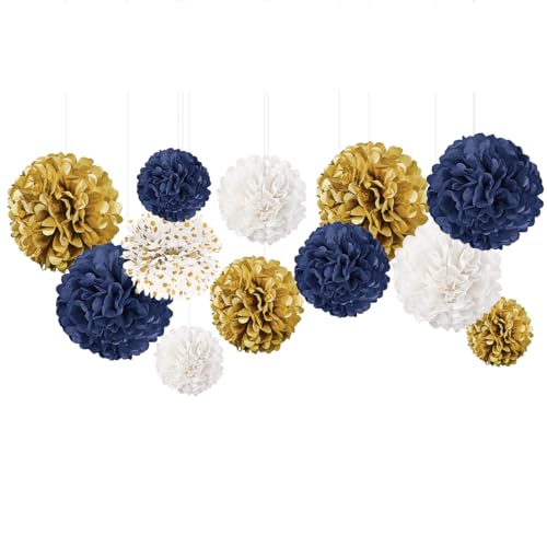 NICROLANDEE Hochzeits-Party-Dekorationen – 12 Stück marineblaue und goldene Seidenpapier-Pompons für Baby- und Brautparty, Geburtstag, Junggesellinnenabschied, Abschlussfeier, Jubiläumsfeier NICROLANDEE Hochzeits-Party-Dekorationen – 12 Stück marineblaue und goldene Seidenpapier-Pompons für Baby- und Brautparty, Geburtstag, Junggesellinnenabschied, Abschlussfeier, Jubiläumsfeier von NICROLANDEE