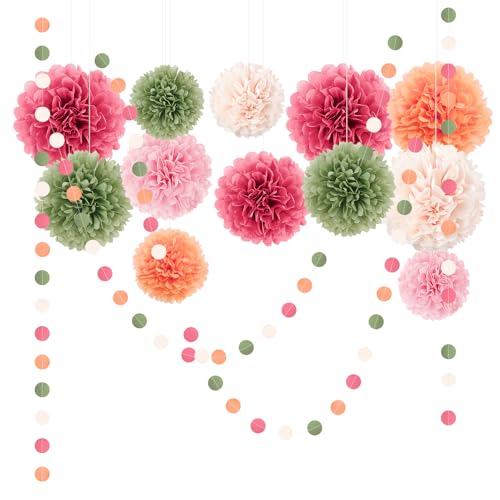 NICROLANDEE Hochzeits-Party-Dekorationen – 15 Stück rosa, salbeigrün, elfenbeinfarben, Seidenpapier-Pompons für Geburtstag, Pastell-Dekorationen, Verlobung, Punktpapier, Hintergrunddekoration NICROLANDEE Hochzeits-Party-Dekorationen – 15 Stück rosa, salbeigrün, elfenbeinfarben, Seidenpapier-Pompons für Geburtstag, Pastell-Dekorationen, Verlobung, Punktpapier, Hintergrunddekoration von NICROLANDEE