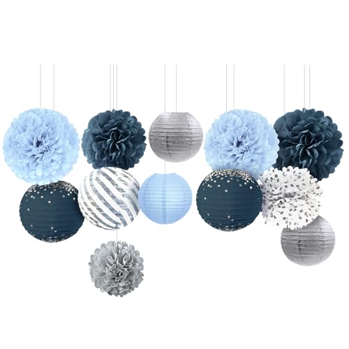 NICROLANDEE Hochzeitsdekorationen, 12 Stück Babyblaue Seidenpapier Pompons Papierlaternen Deko für Geburtstag, Babyparty, Brautparty, Junggesellenabschied, Papierlampion Hänge Party Dekoration NICROLANDEE Hochzeitsdekorationen, 12 Stück Babyblaue Seidenpapier Pompons Papierlaternen Deko für Geburtstag, Babyparty, Brautparty, Junggesellenabschied, Papierlampion Hänge Party Dekoration von NICROLANDEE